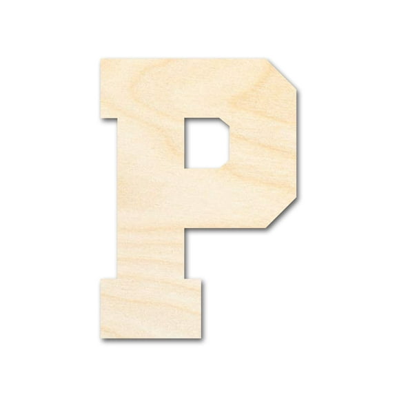 Unfinished Wood Varsity Team Font - P Shape | DIY Craft Cutout | up to 46" DIY 14" / 1/2"