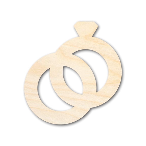Unfinished Wood Wedding Rings Shape | DIY Craft Cutout 5" / 1/8"