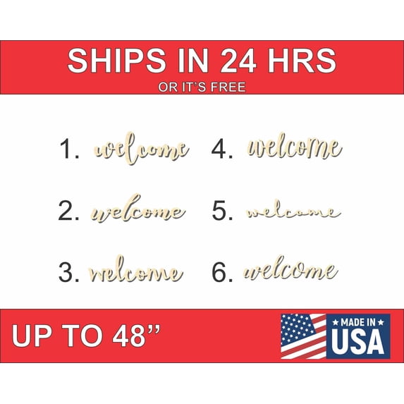 Unfinished Wood Welcome Cutout up to 48" Wide - Home Decor DIY #1 - 18" Wide / 1/4"
