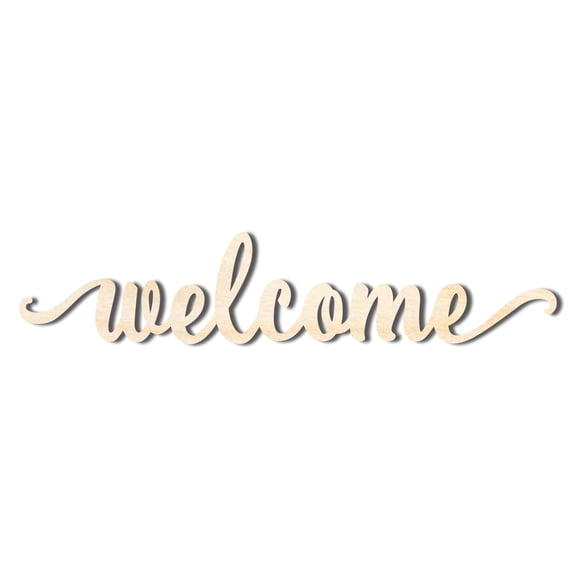 Unfinished Wood Welcome Script Shape - Word Craft - up to 36" 42" / 3/4"