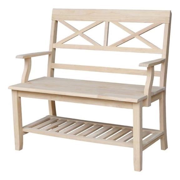 Unfinished Wood X-Back Bench With Storage Shelf, Standard