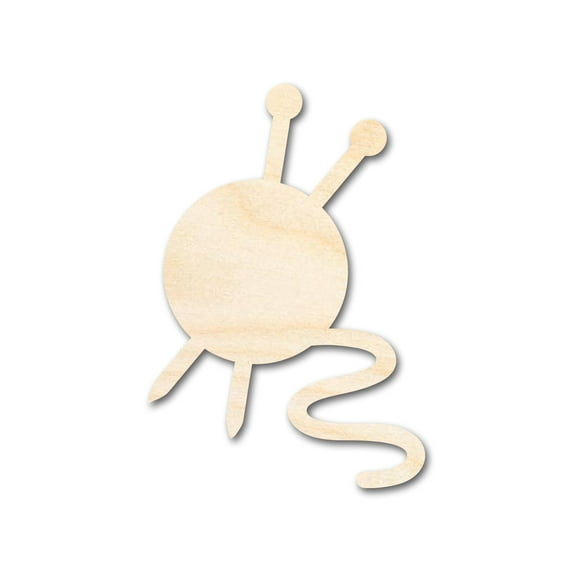 Unfinished Wood Yarn Shape | Knitting Ball and Needles Silhouette | Craft Cutout 4" / 1/4"
