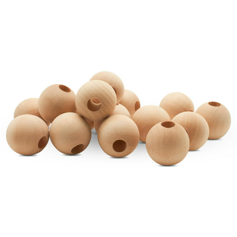 Unfinished Wooden Ball Beads 1-1/4 inch, 3/8-inch Hole, Pack of 25 Large  Wooden Beads for Crafts, Macrame Beads, by Woodpeckers 