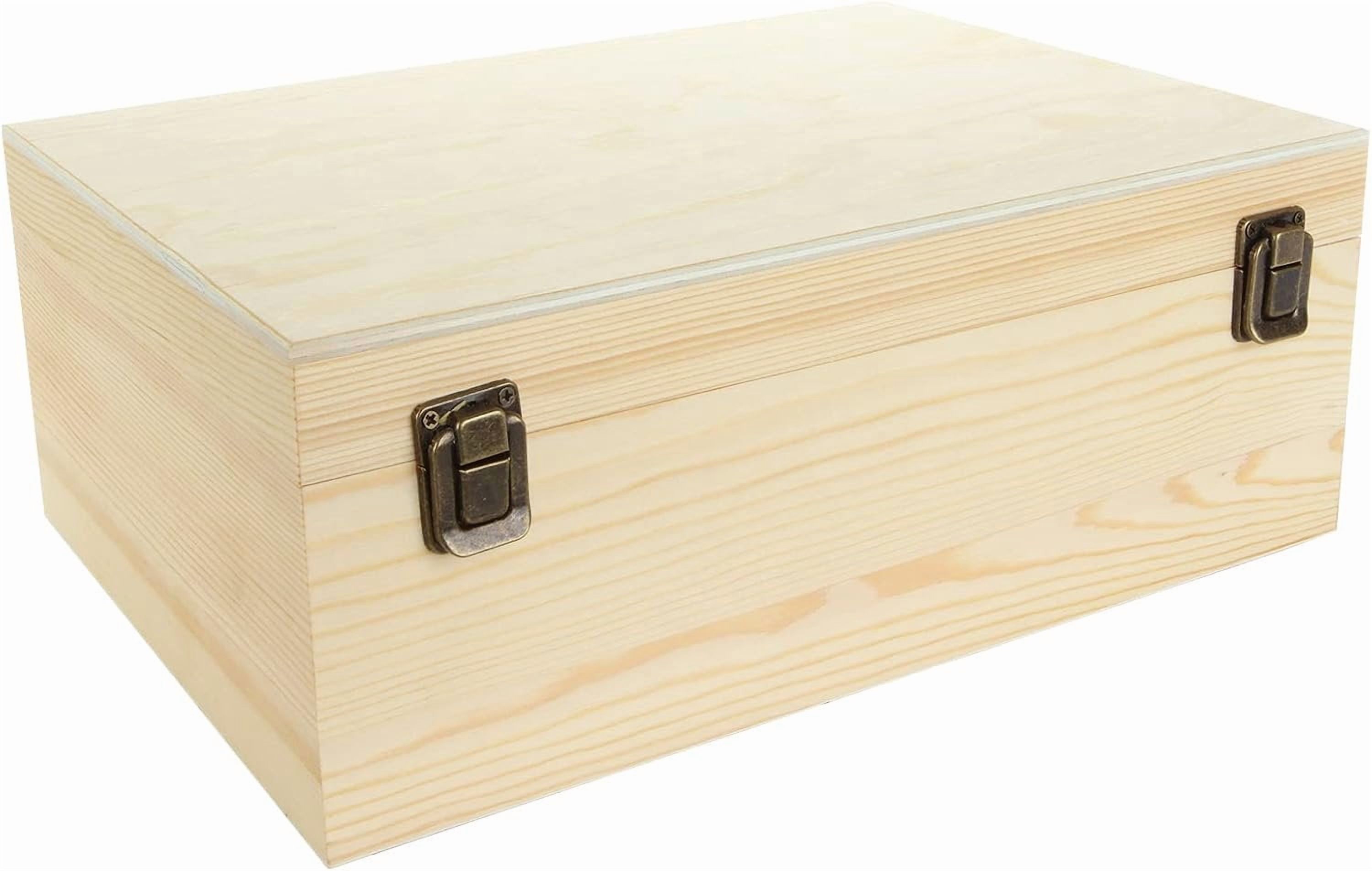 Unfinished Wooden Box, 12x9x5 Inch Large Wooden Box with Hinged Lid and ...