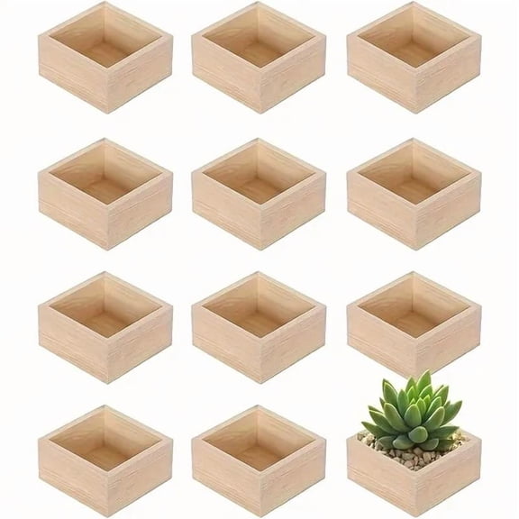 Unfinished Wooden Box, Square Rustic Craft Storage Organizer for Art Collectibles, Home Decor, Desktop Decoration, Succulent Plant Pot, Drawer, DIY Craft, Wedding Decoration