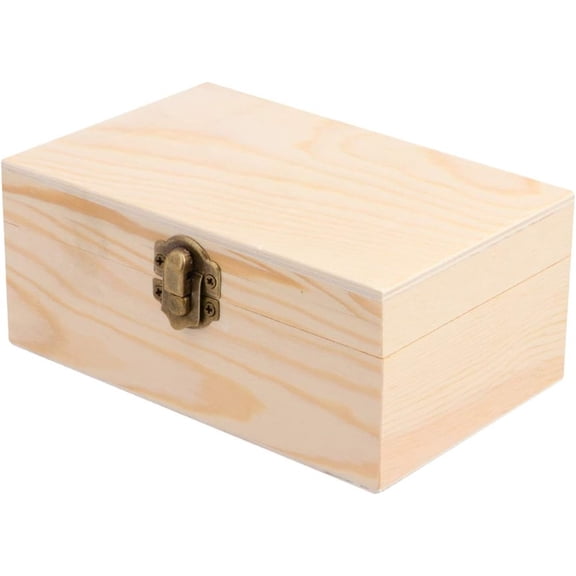 Unfinished Wooden Box, Wooden Storage Box with Hinged Lid, 17.5*12.5*8cm Pine Wood Box DIY Craft Stash Boxes for Arts Hobbies, DIY, Home Storage