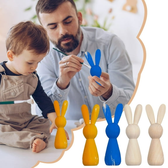 Unfinished Wooden Bunny Dolls DIY Easter Peg Dolls Rabbit Figurines Natural Blank Animal Figures Graffiti Toys for Crafts Easter Spring Home Decor