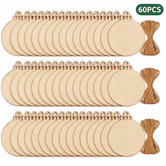 Unfinished Wooden Christmas Ornaments, DIY Wood Slices for Crafts and Holiday Decor, 60Pcs 3.5"