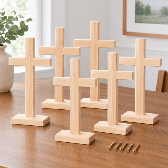 Unfinished Wooden Cross Centerpieces 12 Inch Standing Base
