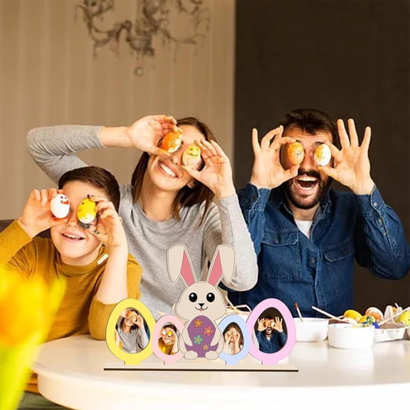 Unfinished Wooden Easter Picture Frame Ornaments Set - DIY Paintable Blank Easter Craft Kit with Hemp Rope for Spring Home Decorations