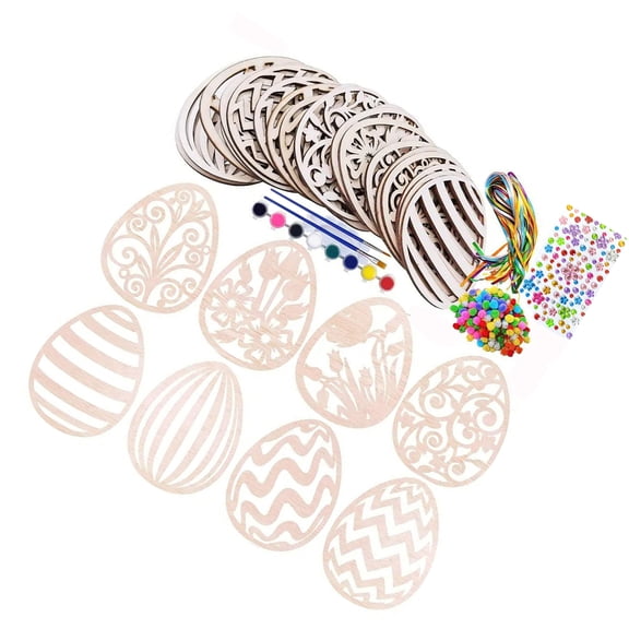 Unfinished Wooden Eggs Slices Handmade Wooden Easter Eggs Decoration Set for Kid Art Craft Project Holiday Decoration