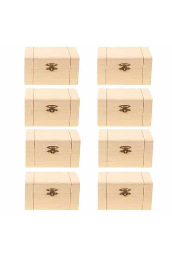Unfinished Wooden Hinged Box by Make Market - Ready-To-Decorate Wood Box for Trinkets - Coins - Jewlery - Valuables - Bulk 8 Pack