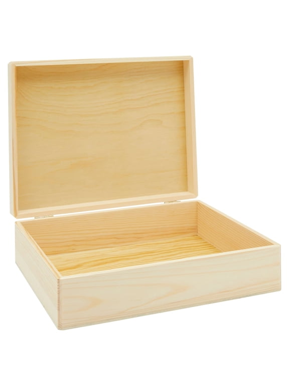 Unfinished Wooden Storage Box - 9 x 12 x 3.3 In, Paulownia Wood, Hinged Lid - Jewelry Box & Craft Storage - Paintable Chest for DIY Projects