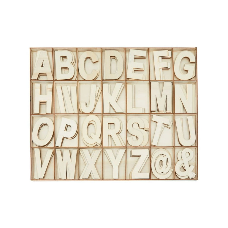 Unfinished Wooden Letters, Symbols, Storage Tray, 3 Inch Alphabet (112  Pieces)