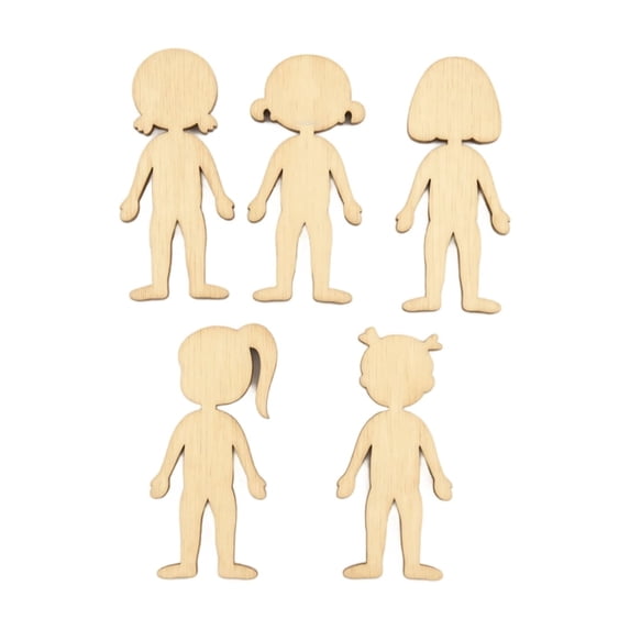 Unfinished Wooden People Cutouts, Natural Blank Paintable Girl Shapes, 50 Pack Assorted Random Styles, for DIY Hand Painting Craft Projects Kid Art Creation Home Decor Party Ornaments