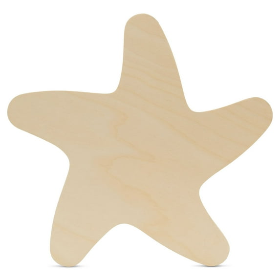 Unfinished Wooden Starfish Cutout, 12", Pack of 1 Wooden Shapes for Crafts, Use for Summer, Beach & Nautical Decor and Crafting, by Woodpeckers