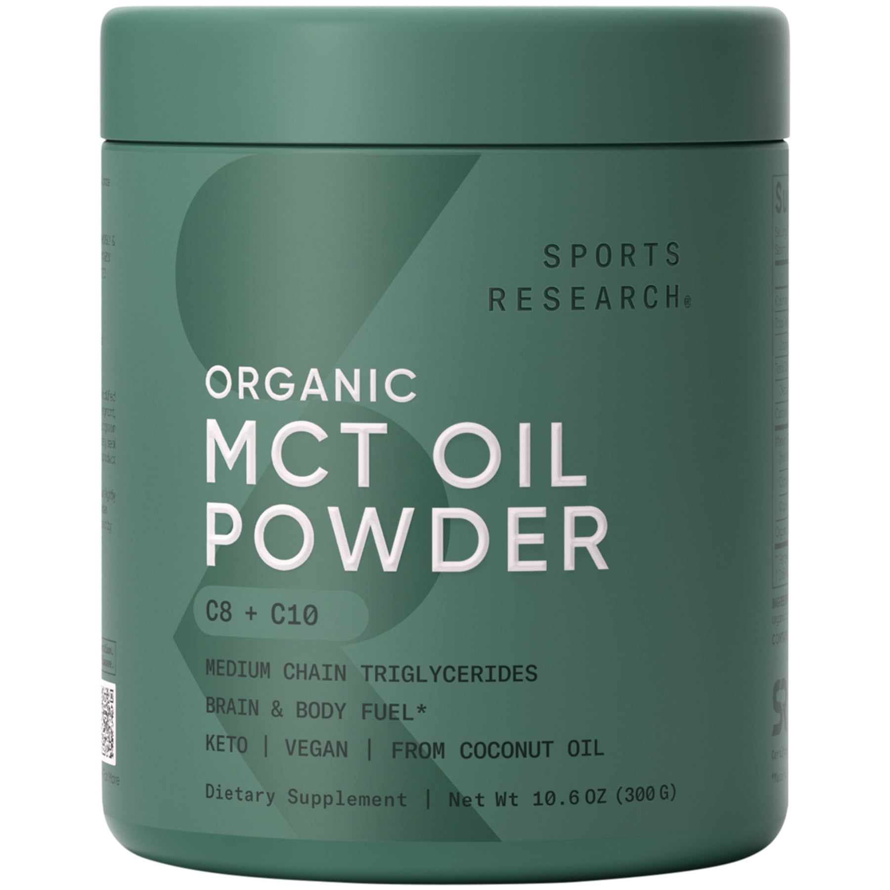 Sports Research Unflavored Organic MCT Oil Powder Keto & Vegan MCTs C8 C10 Non-GMO & Gluten Free (30 servings) - 10.6oz