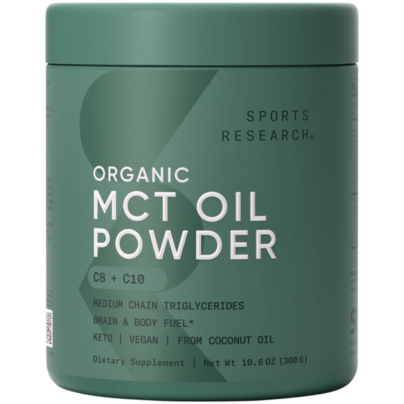 Sports Research Unflavored Organic MCT Oil Powder Keto & Vegan MCTs C8 C10 Non-GMO & Gluten Free (30 servings) - 10.6oz
