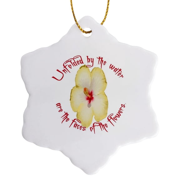 3drose, Unfolded by the Water Are the Faces of the Flowers, 3 inch Snowflake Porcelain Ornament