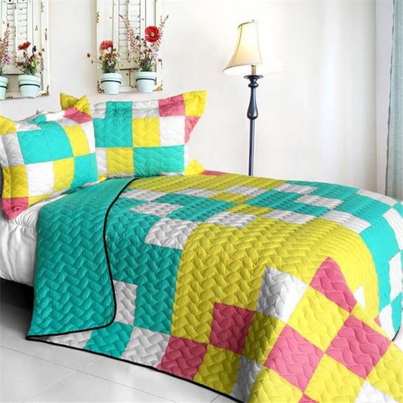 Unforgettable Start - 3 Pieces Vermicelli - Quilted Patchwork Quilt Set Full & Queen Size - Blue