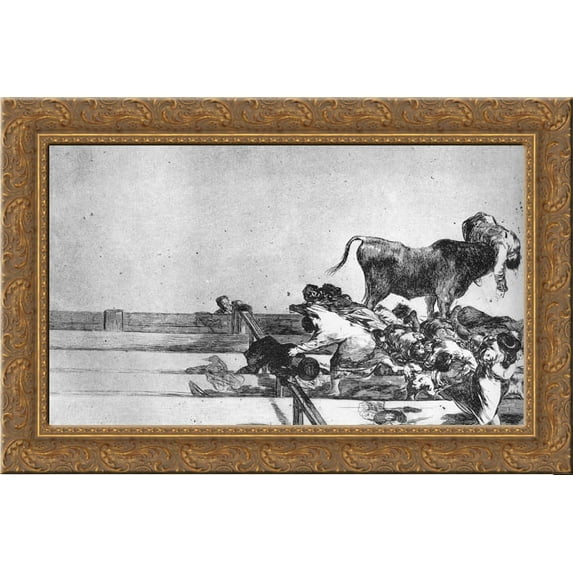 Unfortunate Events in the Front Seats of the Ring of Madrid 24x16 Gold Ornate Wood Framed Canvas Art by Francisco Goya