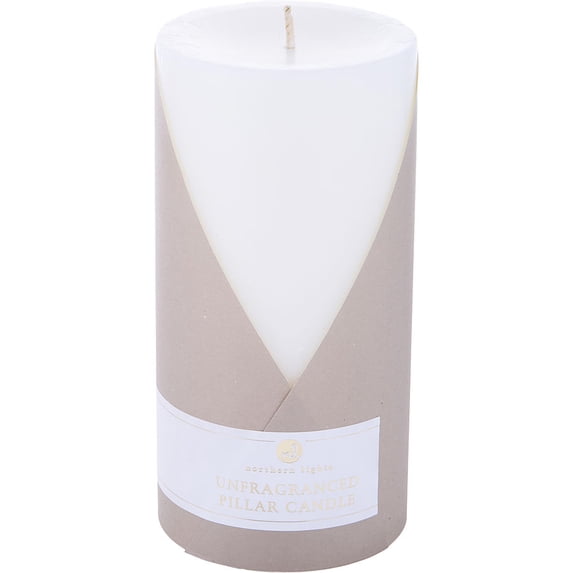 Unfragranced White By Northern Lights One 3X6 Inch Pillar Candle. Burns Approx. 100 Hrs.