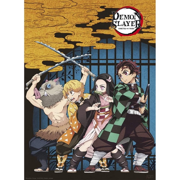 ( Unframed) ABYSTYLE Demon Slayer Kimetsu No Yaiba Group Features Tanjiro, Nezuko, Zenitsu & Inosuke Anime Manga Wall Art Room Decor
