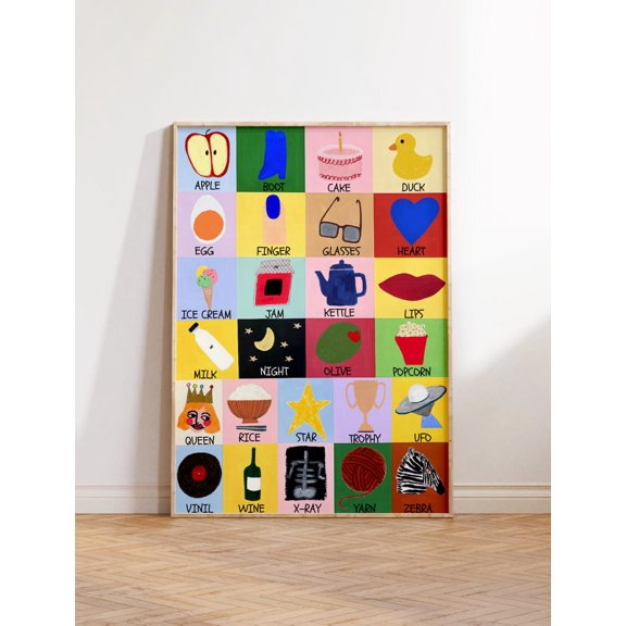 Unframed Alphabet Poster AZ Illustrated Learning Kids Wall Art Print Multicolor