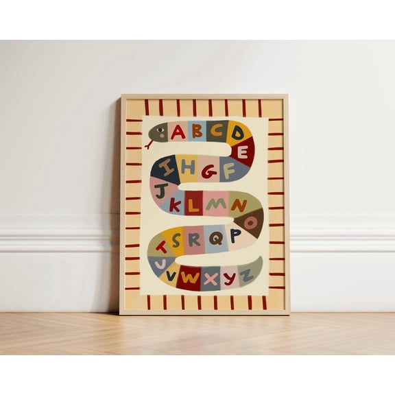 (Unframed) Alphabet Snake Wall Art Poster – Colorful ABC Poster, Nursery or Playroom – Educational Animal Learning Decor