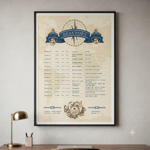 Unframed Beaufort Scale Wind Force Chart French Educational Science Poster Print