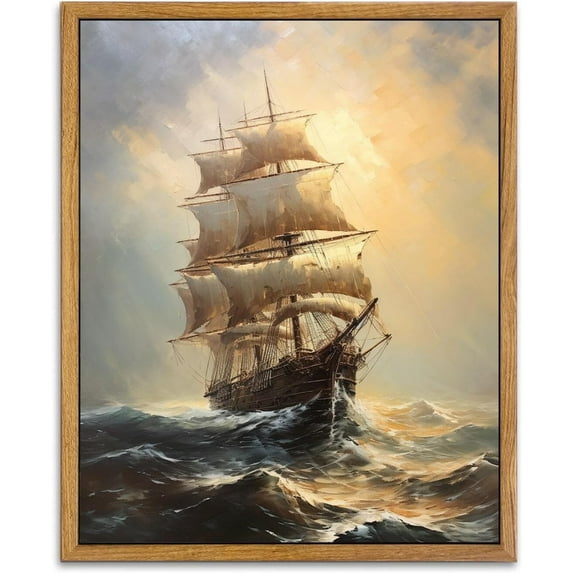 Unframed Canvas Wall Art for Living Room Sailing Boats in the Sunset Watercolor Vintage Oil Painting on Canvas, Vintage Coastal Art Prints for Wall Decor Sailboat Seascape Landscape Home Decor