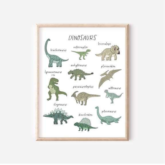 (Unframed) Dinosaur Print, Green Dino Nursery Print, Dinosaur Poster, Boy Room Dino Decor, Kids Bedroom Playroom Printable Wall Art