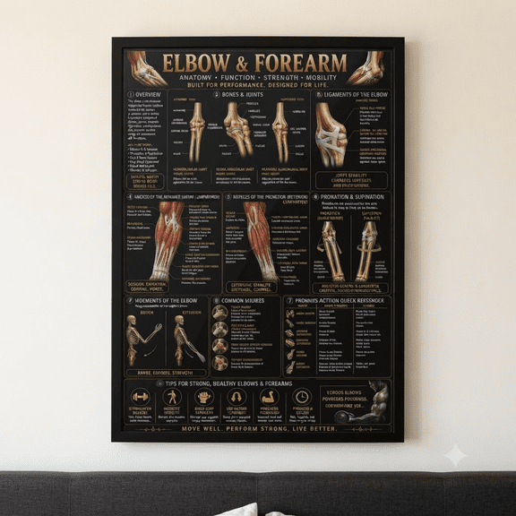Unframed Elbow and Forearm Anatomy Poster Muscle Bones and Joints Medical Chart Print