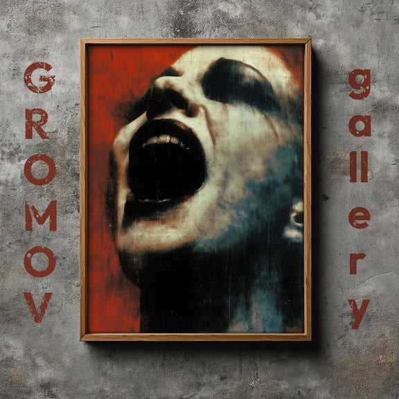 (Unframed) Emotional Screaming Face Expressionist Oil Painting, Dark Red Horror Wall Art, Gothic Room Decor, Wall Art, Physical Print