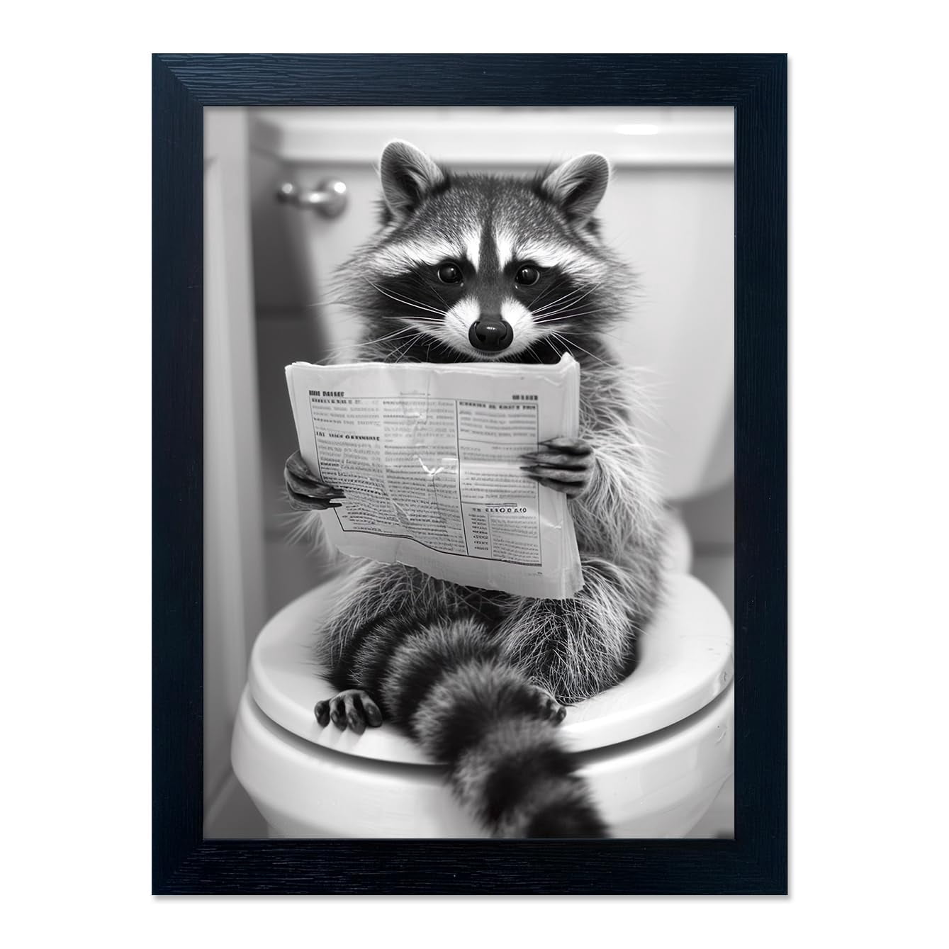 (Unframed) Funny Raccoon Bathroom Wall Decor Animal Wall Art Black and ...