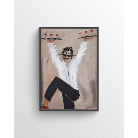 (Unframed) Funny Waiter Wall Art Poster – Modern Restaurant Decor | Bartender Artwork for Kitchen, Cafe & Wine Lovers
