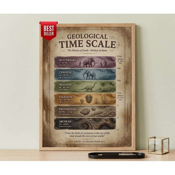 Unframed Geological Time Scale Poster Earth History Educational Science Chart