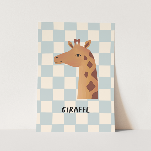 (Unframed) Giraffe check in blue / Fine Art Print