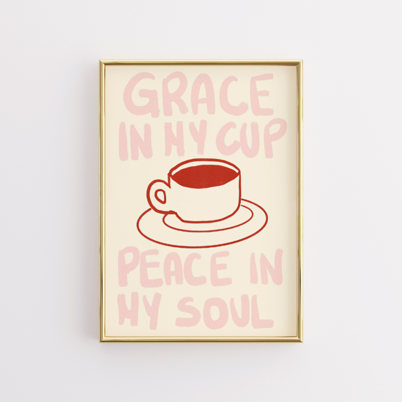 (Unframed) Grace in My Cup Christian Wall Art – Minimal Coffee Faith Print
