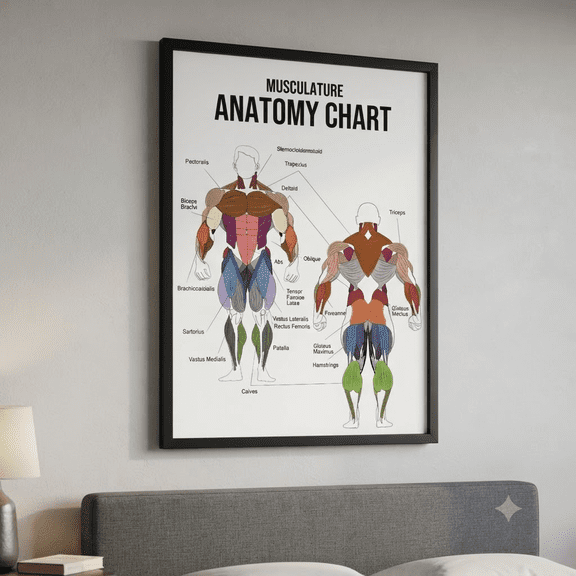 Unframed Human Musculature Anatomy Poster Body Muscles Chart Canvas Print Gym Diagram