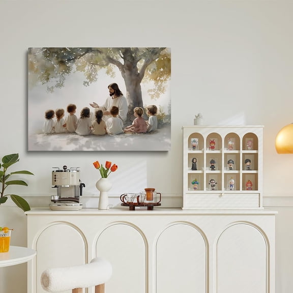 Unframed Jesus Teaching the Children Landscape Posters Jesus Christ Watercolor Wall Art Portrait Easter Good Friday Christian Home Décor
