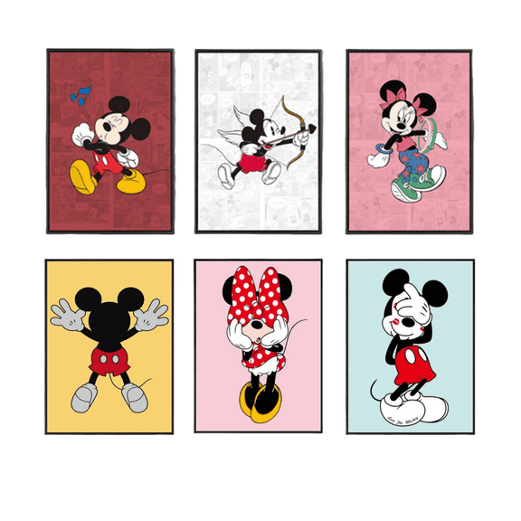 Unframed Mickey Watercolor Posters Set of 6 Pieces (8" x 10") for Kids Bedroom Wall Decorations Game Room Nursery Decor Unframed Cartoon Anime Art Paintings Poster Gift