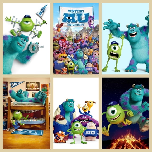 Unframed Monsters University Watercolor Posters Set of 6 Pieces (8" x 10") for Kids Bedroom Wall Decorations Game Room Nursery Decor Unframed Cartoon Anime Art Paintings Poster Gift