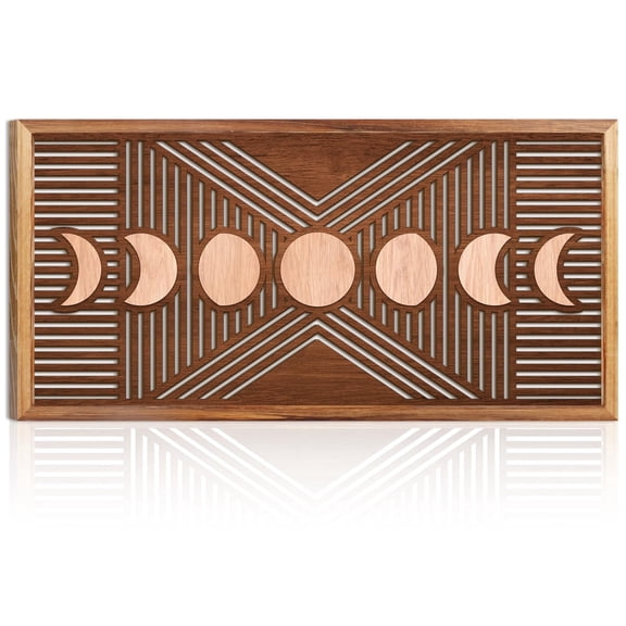 HPNIUB Unframed Moon Phase Celestial Wood Wall Art Boho Geometric Hollow Out Line Sculpture For Bedroom Living Room Office 16x32 Inch