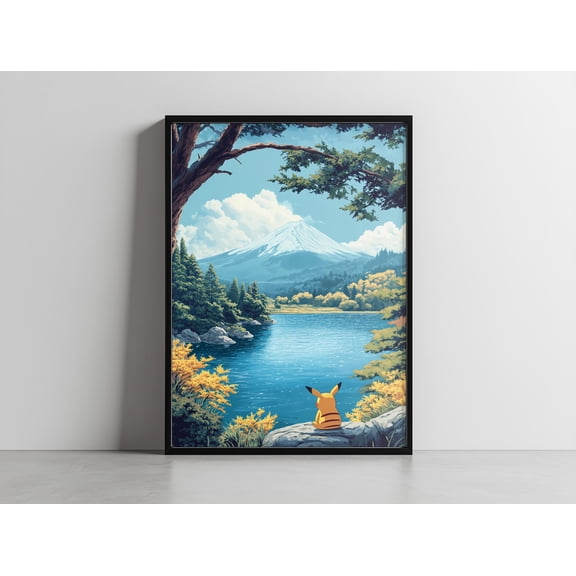 (Unframed) Pokemon Inspired Pikachu Poster - Pikachu Japanese Landscape Art - Wall Decor - Pokemon Fan Art - Anime - Art Print