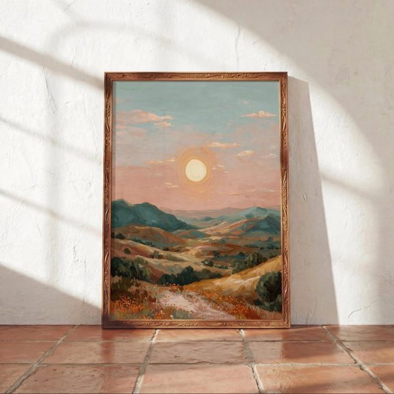 Unframed Poster Sunset Hills Desert Landscape Wall Art Warm Pastel Boho Earthy Home Decor Print