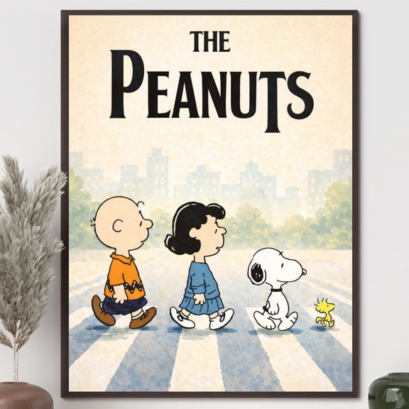 (Unframed) Retro Walk Poster – Classic Cartoon Street Scene Wall Art Print, Cross Road Peanuts Dog Poster