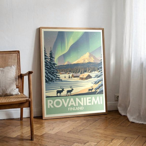 Unframed Rovaniemi Vintage Travel Poster Print | 1950s Retro Finland Wall Art | Mid-Century Travel Gift