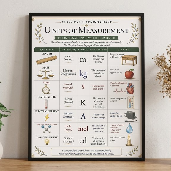 Unframed SI Units of Measurement Chart Wall Art Print Science Classroom Poster