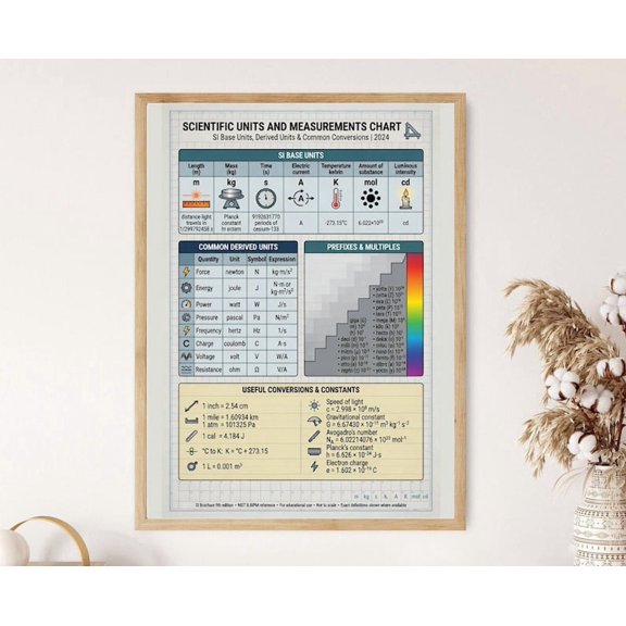 Unframed Scientific Units and Measurements Chart STEM Educational Poster Physics Chemistry Classroom Wall Art Print